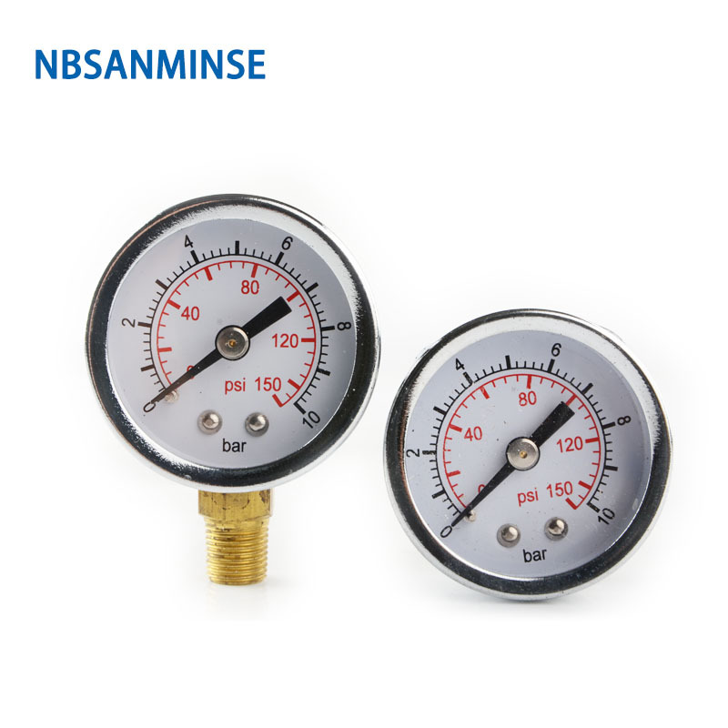 40mm18gnpt螺纹150psi10bar高精度铬钢外壳气动压力表