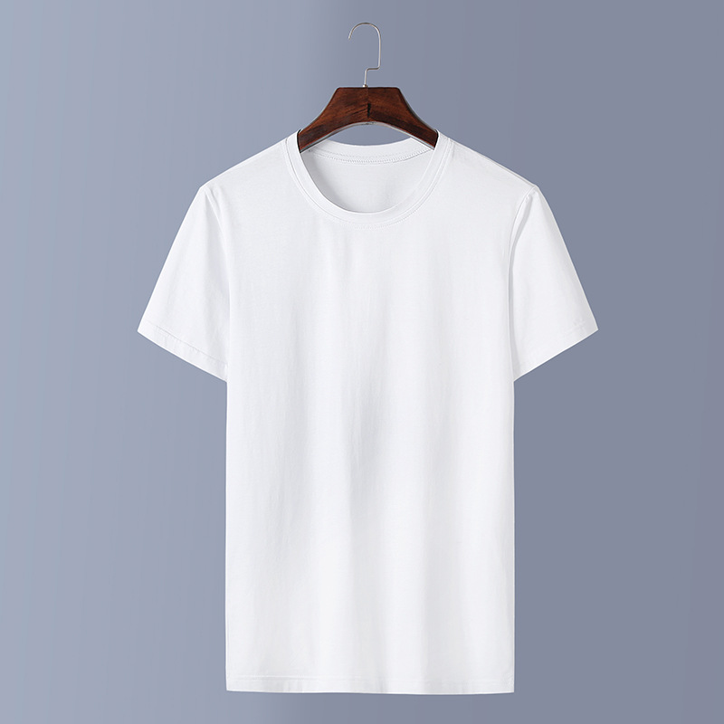 2019纯棉大码纯色白色男短袖圆领t恤衫纯黑色夏季肥佬舒适半袖t恤
