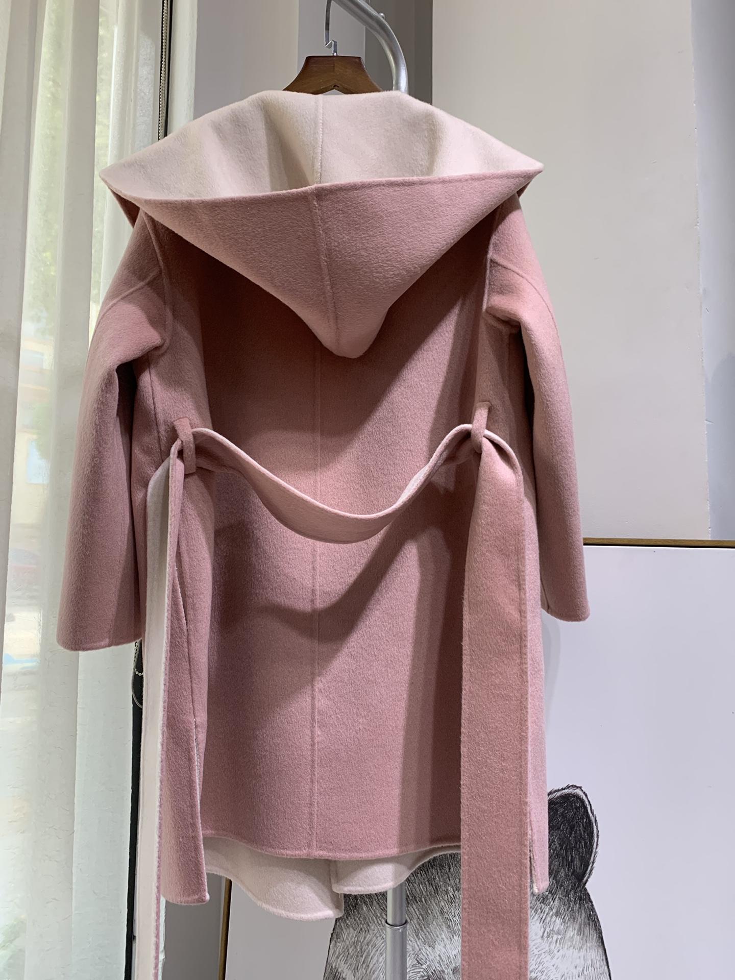 2019新款女装双面羊绒大衣 连帽双色中款纯羊毛双面呢外套女