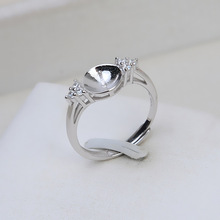 S925银戒指女指环活口戒指开口diy珍珠饰品配件空托简约半成品151