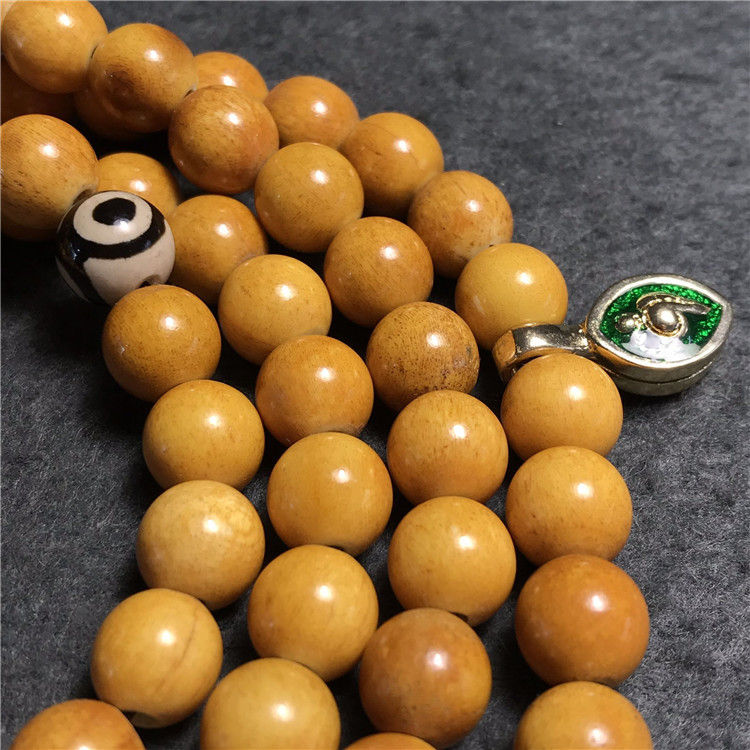 原创新品做旧老料豹骨佛珠108颗圆珠搭配鹿骨龙牙男士项链毛衣链