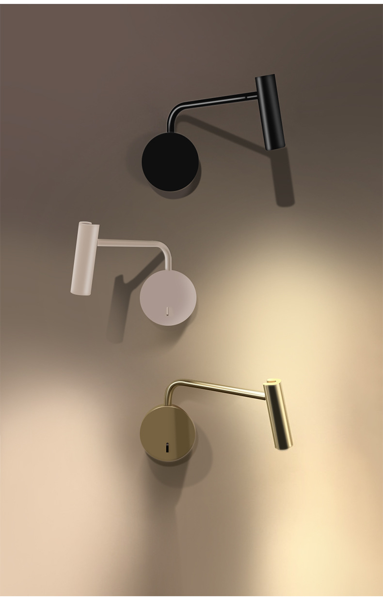 跨境现货卧室金色极简摇臂led床头灯 设计师酒店床头明装阅读壁灯