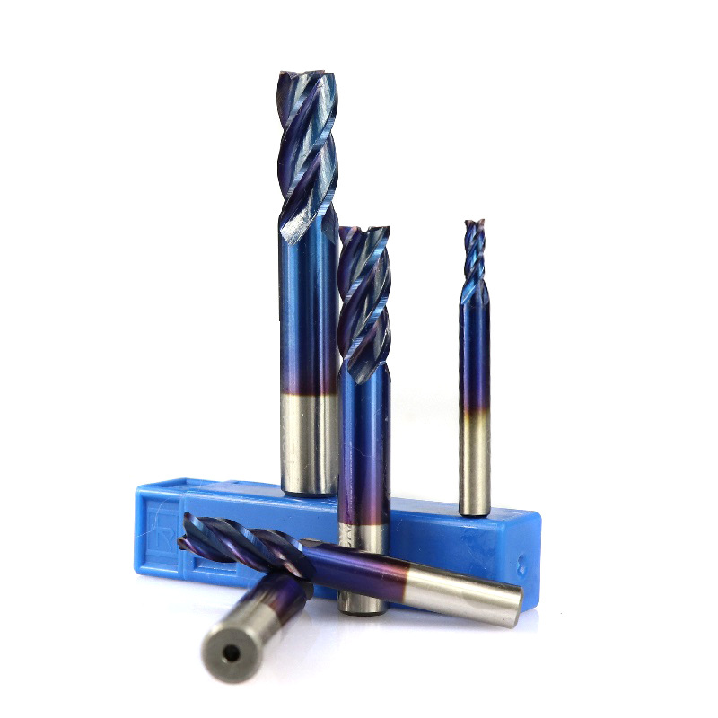 新款高速钢端铣刀 4刃公制直柄立铣刀蓝色涂层多规格圆柄铣刀批发