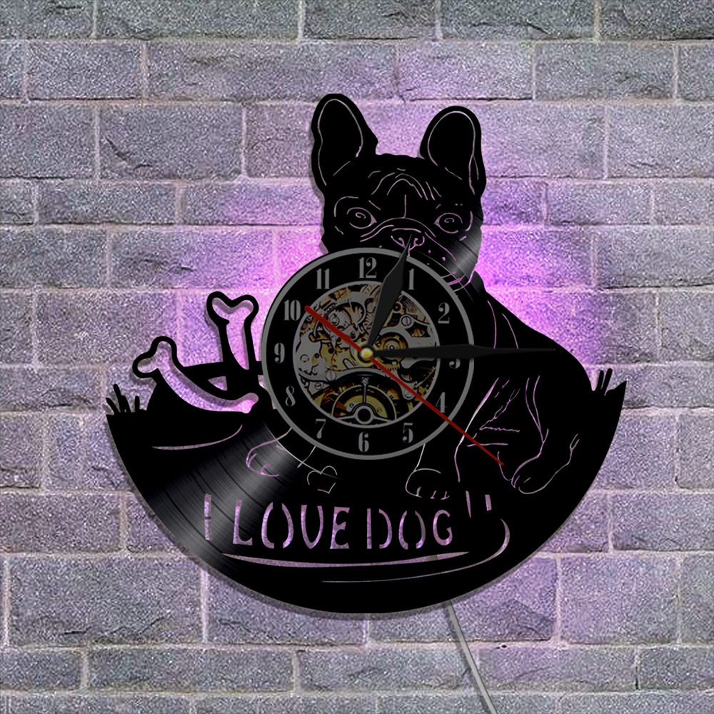 狗年吉祥物旺旺狗钟唱片黑色塑胶钟厂家直销批发小夜灯钟