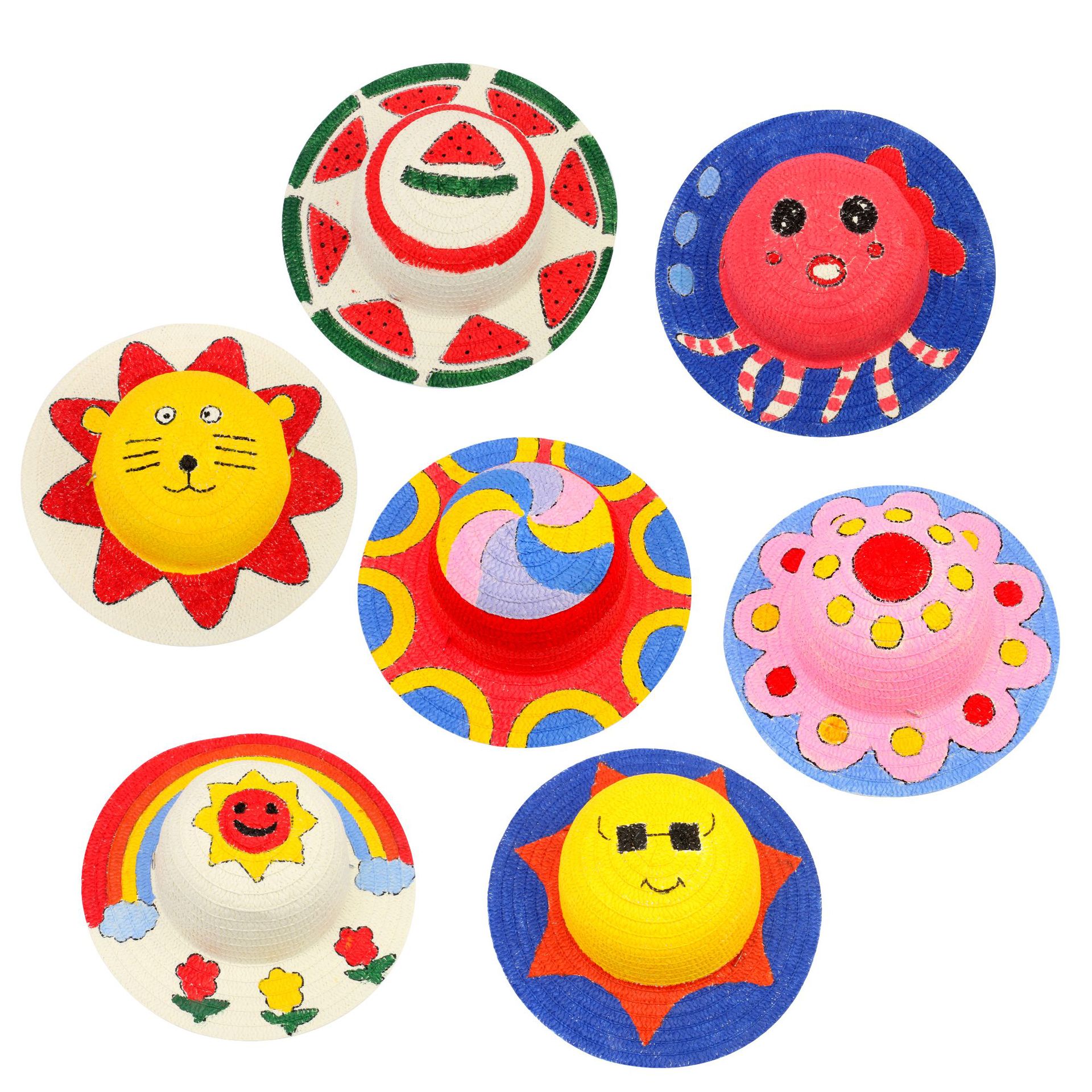 儿童diy绘画草帽涂鸦涂色幼儿园创意手工彩绘墙面装饰美术材料