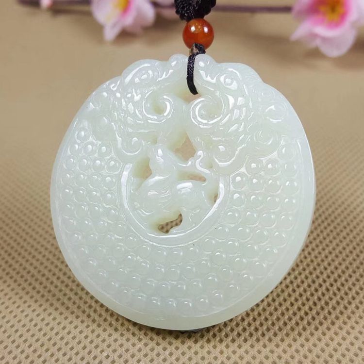 天然正品精美和田白玉双龙护主玉石吊坠 保平安男女款挂饰挂件