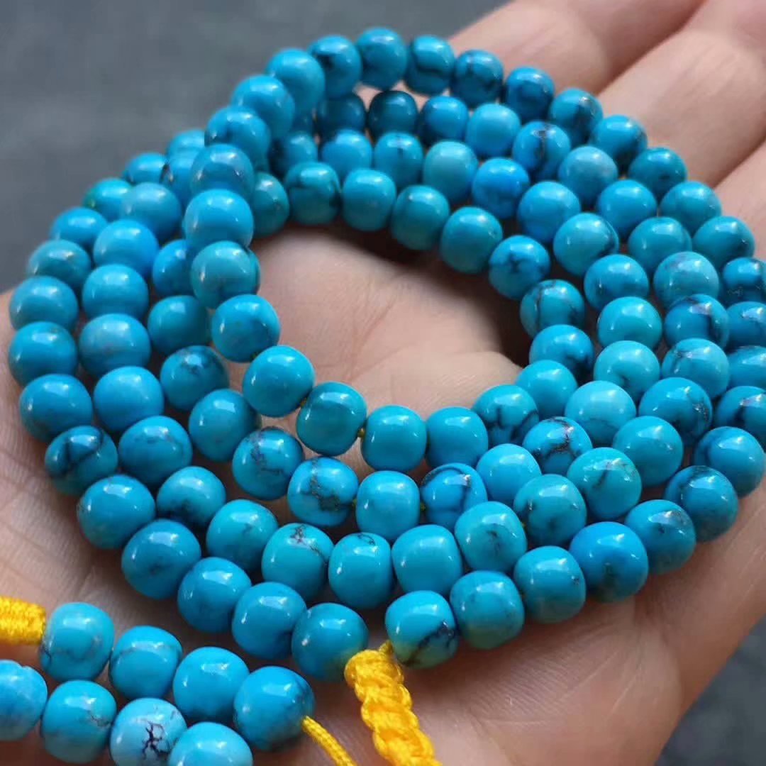 原矿高瓷蓝月儿潭玉化料绿松石瓷釉级老型108佛珠手串5.6mm 天津