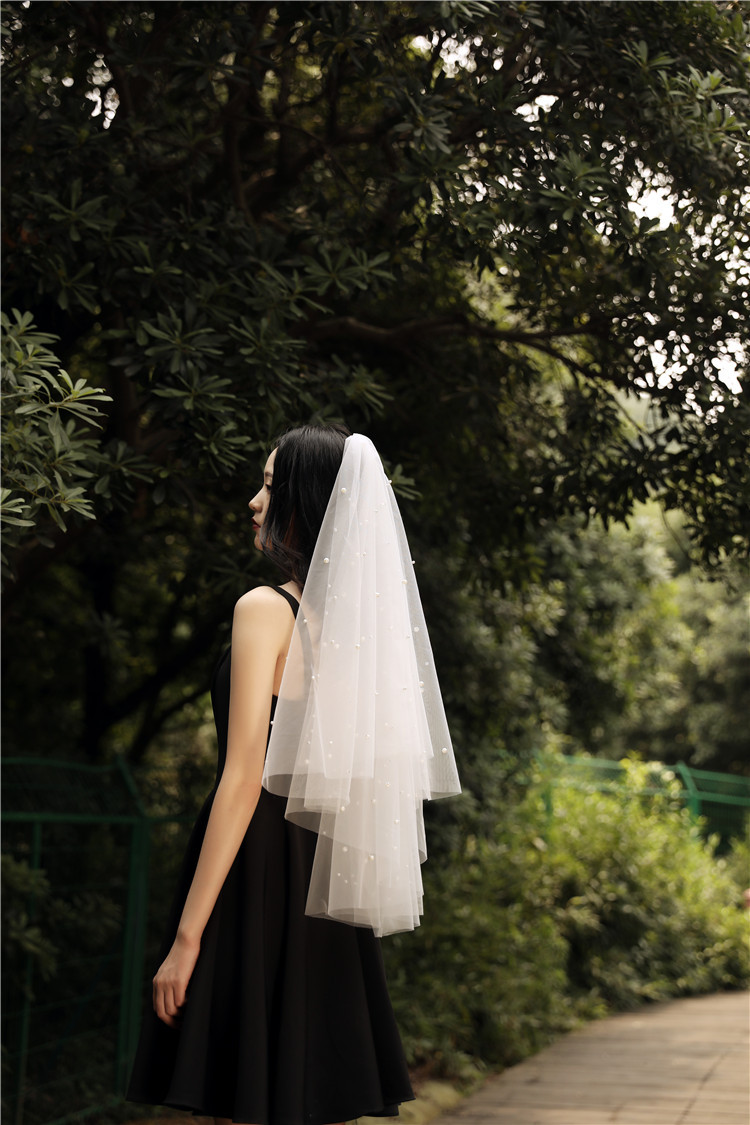 5珍珠头纱新娘婚纱礼服配饰短款头纱
