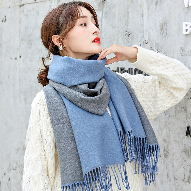 Cashmere Scarf Winter British Style Double-Sided Two-Color Long Tassel Shawl Check Pattren All-Match Scarf for Women Autumn and Winter