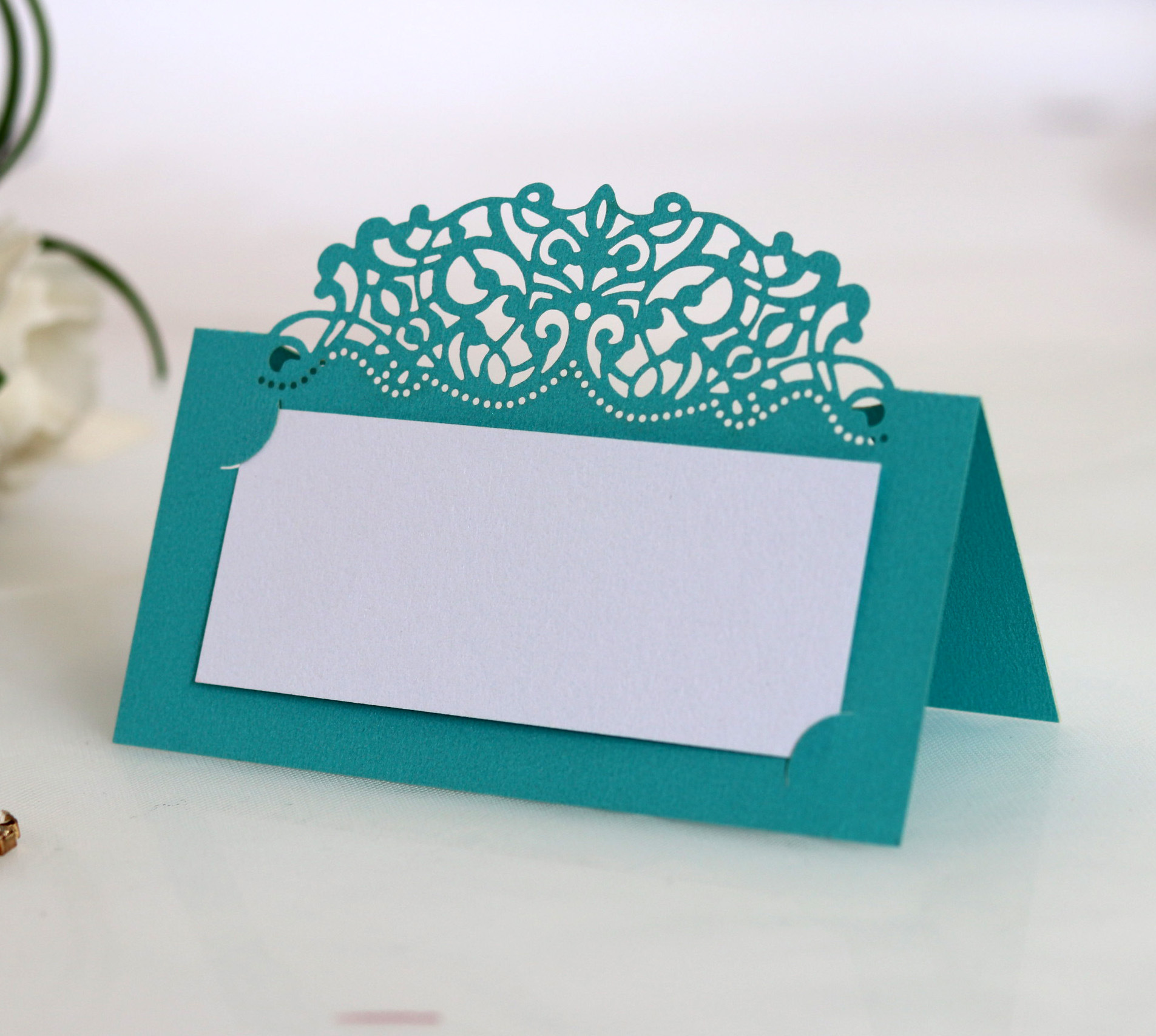 销亚马逊 结婚欧式蕾丝花 激光镂空席位卡 姓名立体桌卡 婚礼粉色