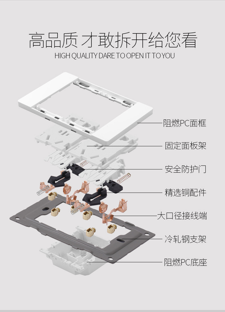 飞雕格调118型开关插座面板多孔家用暗装厨房带开关九孔插座六孔