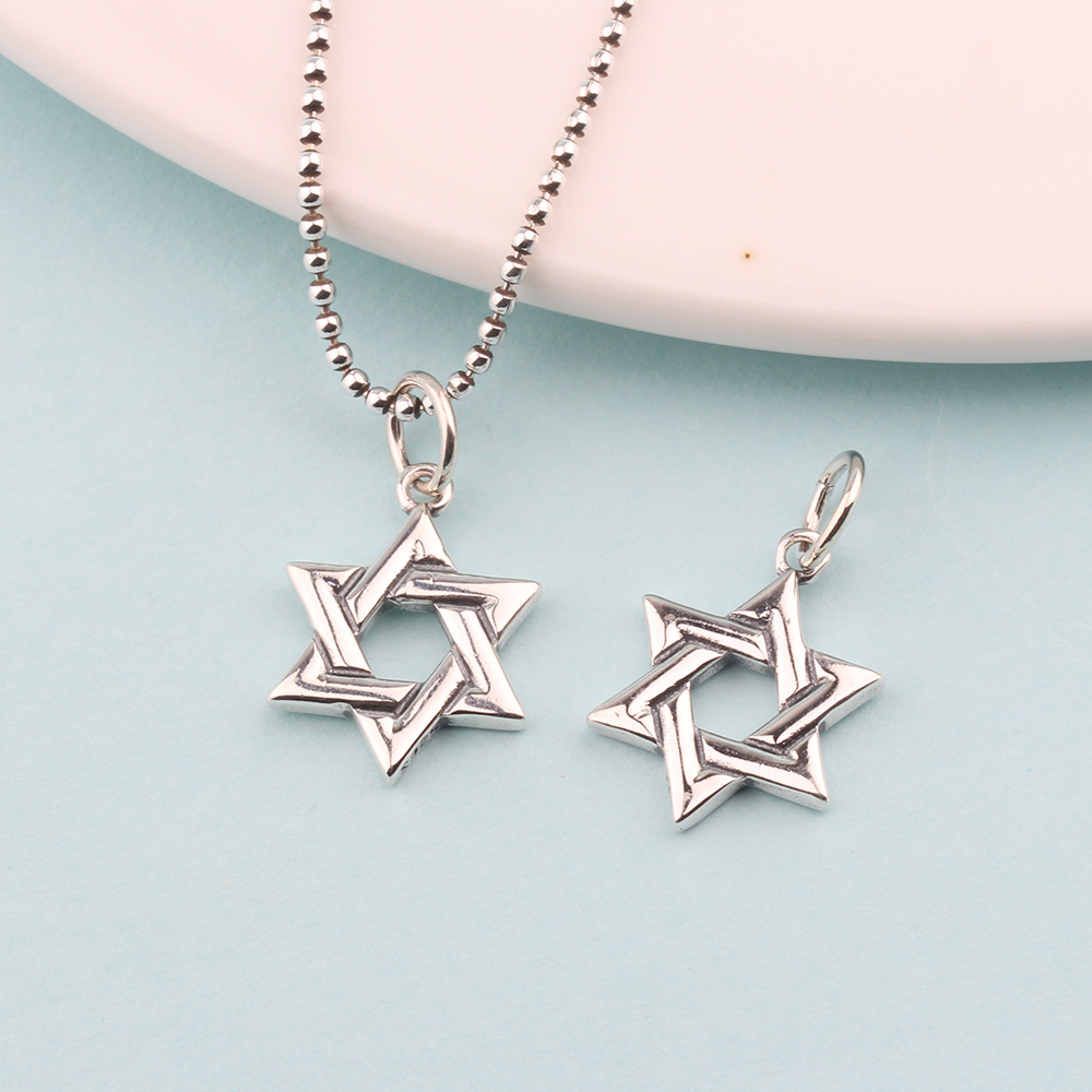 s925银复古泰银六芒星吊坠个性朋克时尚gd链坠男女款潮流饰品