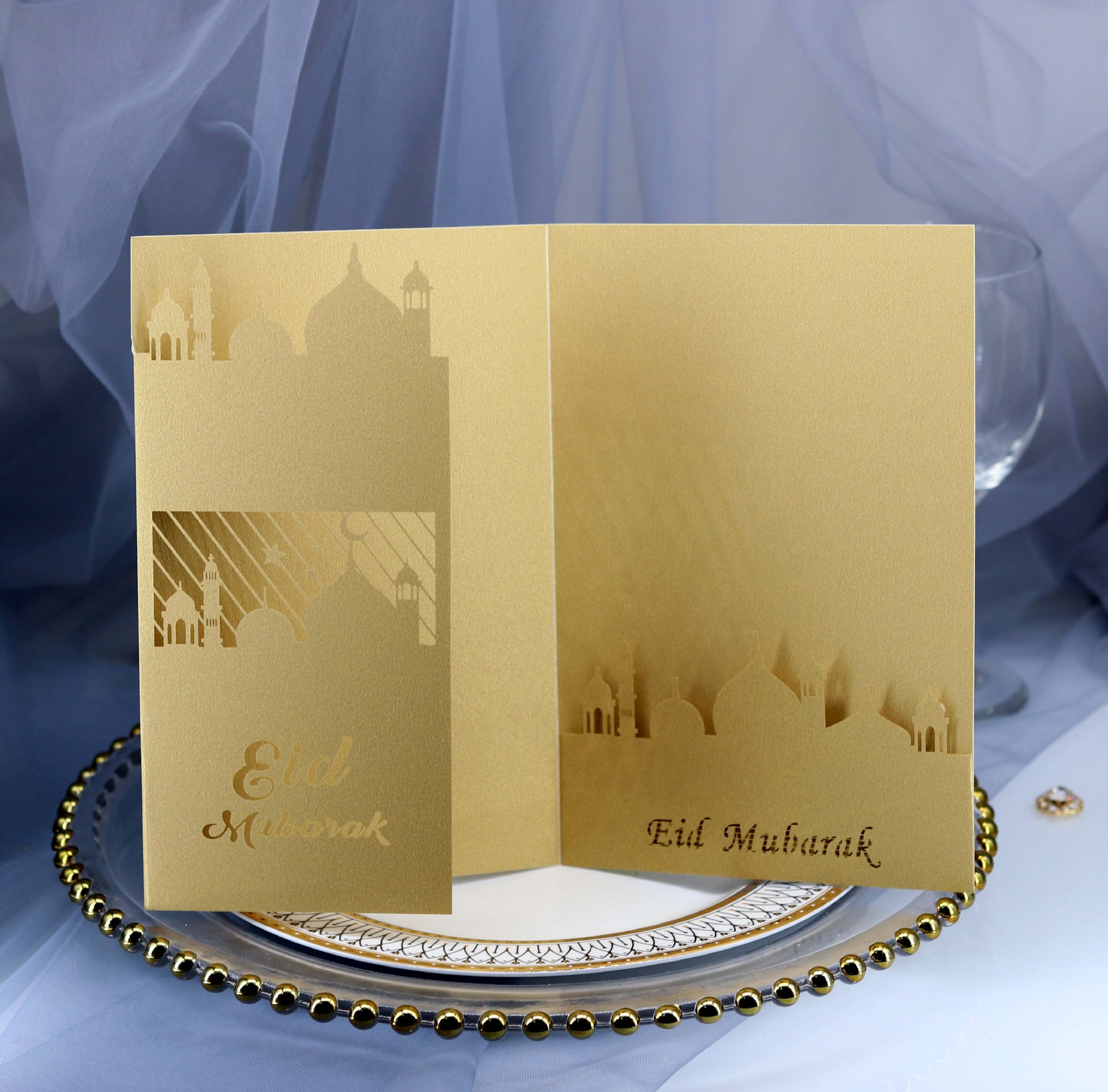 中东穆斯林 激光镂空金色请柬 祝福贺卡 婚庆邀请函 教堂星星卡片