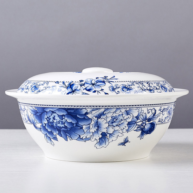 青花瓷陶瓷汤煲汤锅带盖瓷盆景德镇骨瓷大汤盆家用汤碗微波炉适用