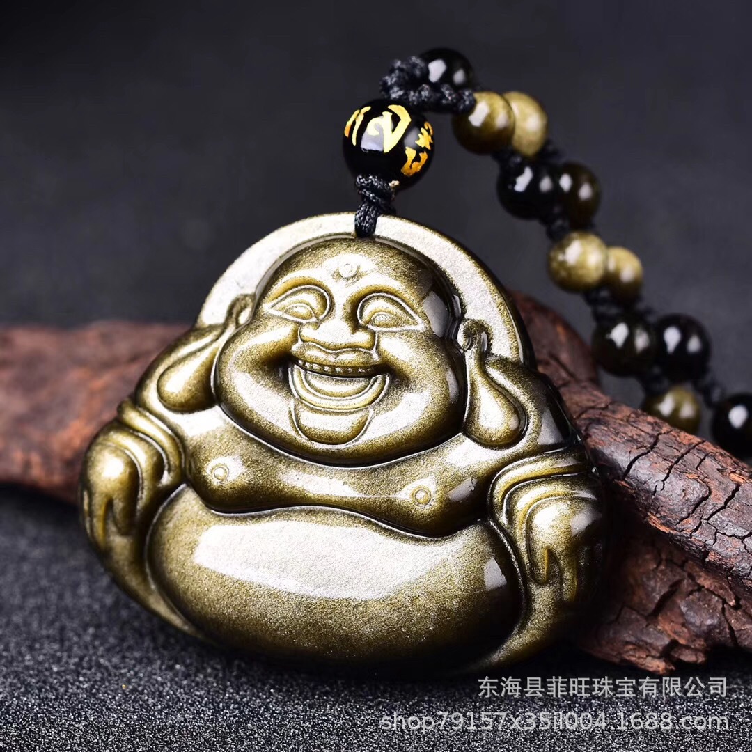 天然金曜石大号大肚佛吊坠 女款金曜石弥勒佛项坠项链 金曜石佛公