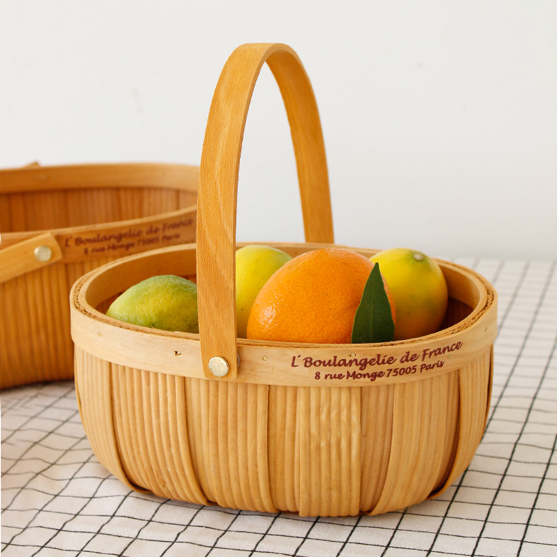 Japanese-Style Woven Wood Piece Baskets Bamboo Bread Fruit Picnic Egg Basket Flower Basket Gift Box Portable Storage Basket