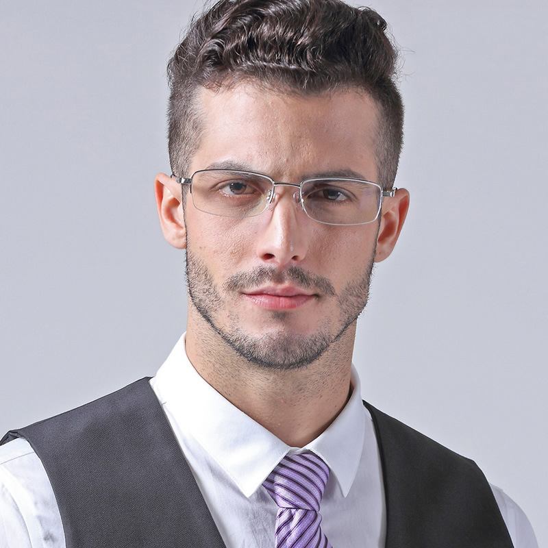 新款男士半框金属眼镜框 宽腿记忆钛眼镜架 时尚中年男士眼镜