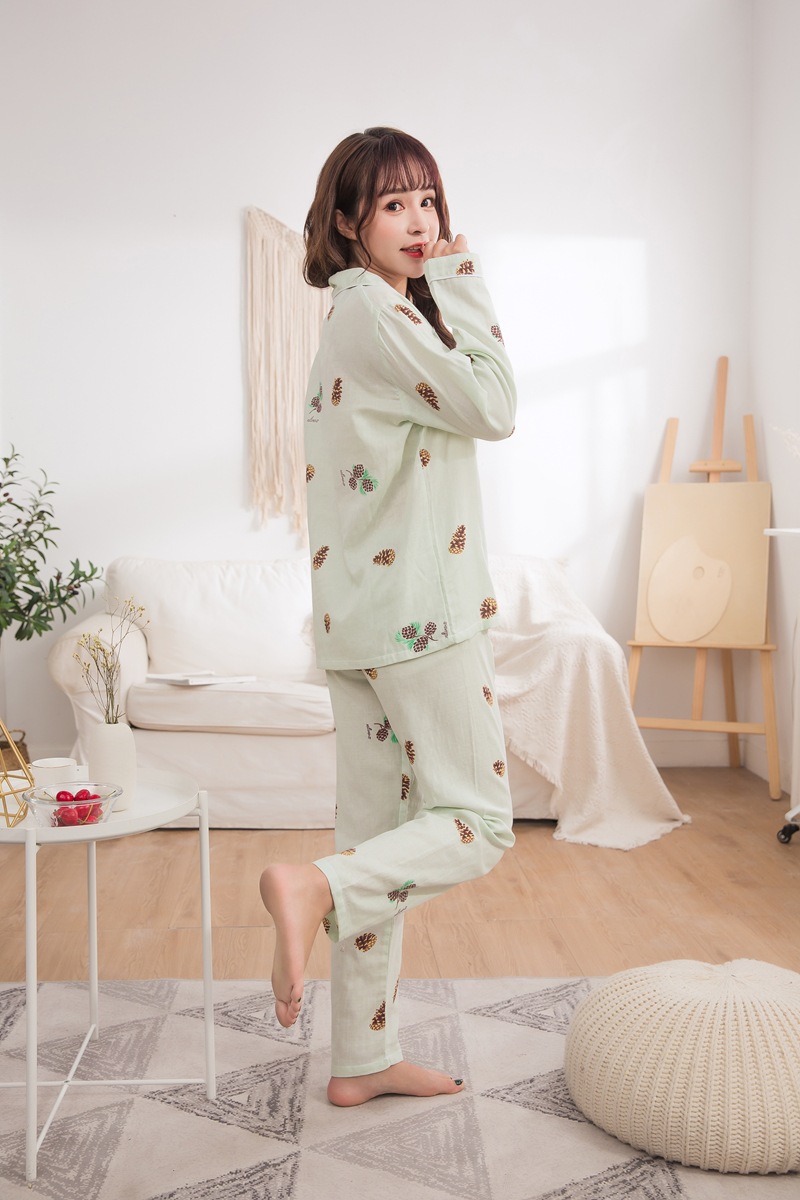 棉纱睡衣女长袖春秋纯棉双层纱布套装夏季薄款女士全棉家居服大码