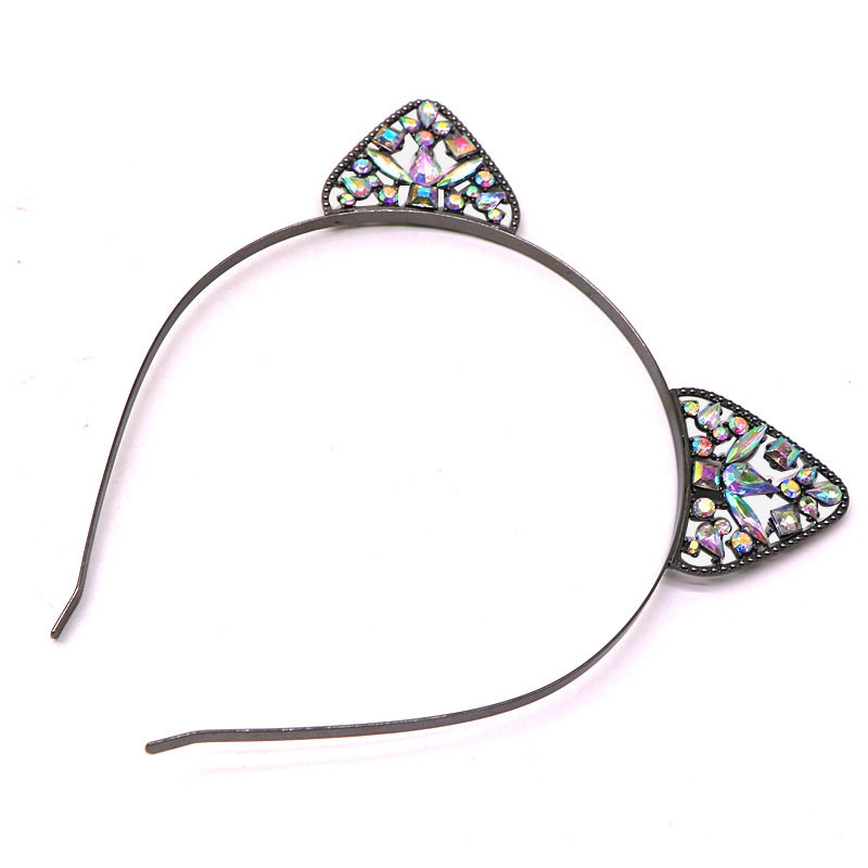 新款简约高档合金镶钻花猫耳朵发箍成人头带ab彩头箍可爱猫咪发饰