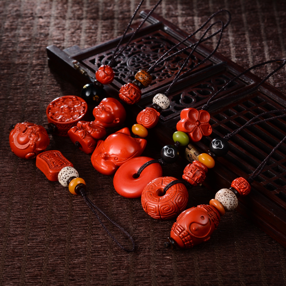 天然原矿朱砂小狐狸手机链挂饰古风钥匙扣u盘手机壳挂绳男女挂件