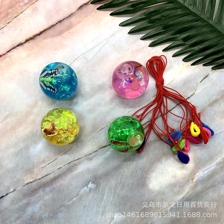 Stall Hot Sale Toys 5.5 with Rope Glowing Bounce Ball Luminous Crystal Ball Luminous Children's Toys Two Yuan Store