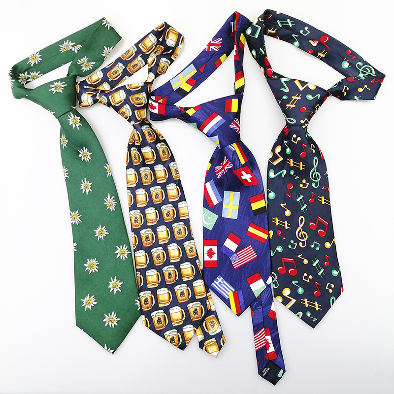 原创学生卡通欧美领带女国旗音符扎啤绿色领带土酷小花装饰男骚气