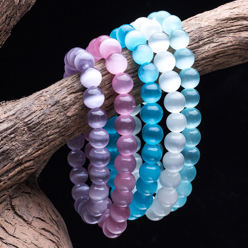厂家批发天然猫眼石手链女 天然石手链款式多颜色齐全8mm