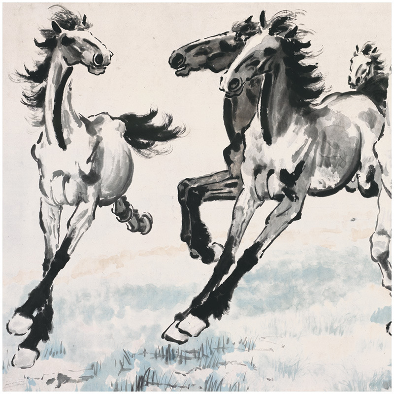 新中式客厅装饰画芯艺术微喷徐悲鸿八骏奔马图办公室横幅装饰挂画