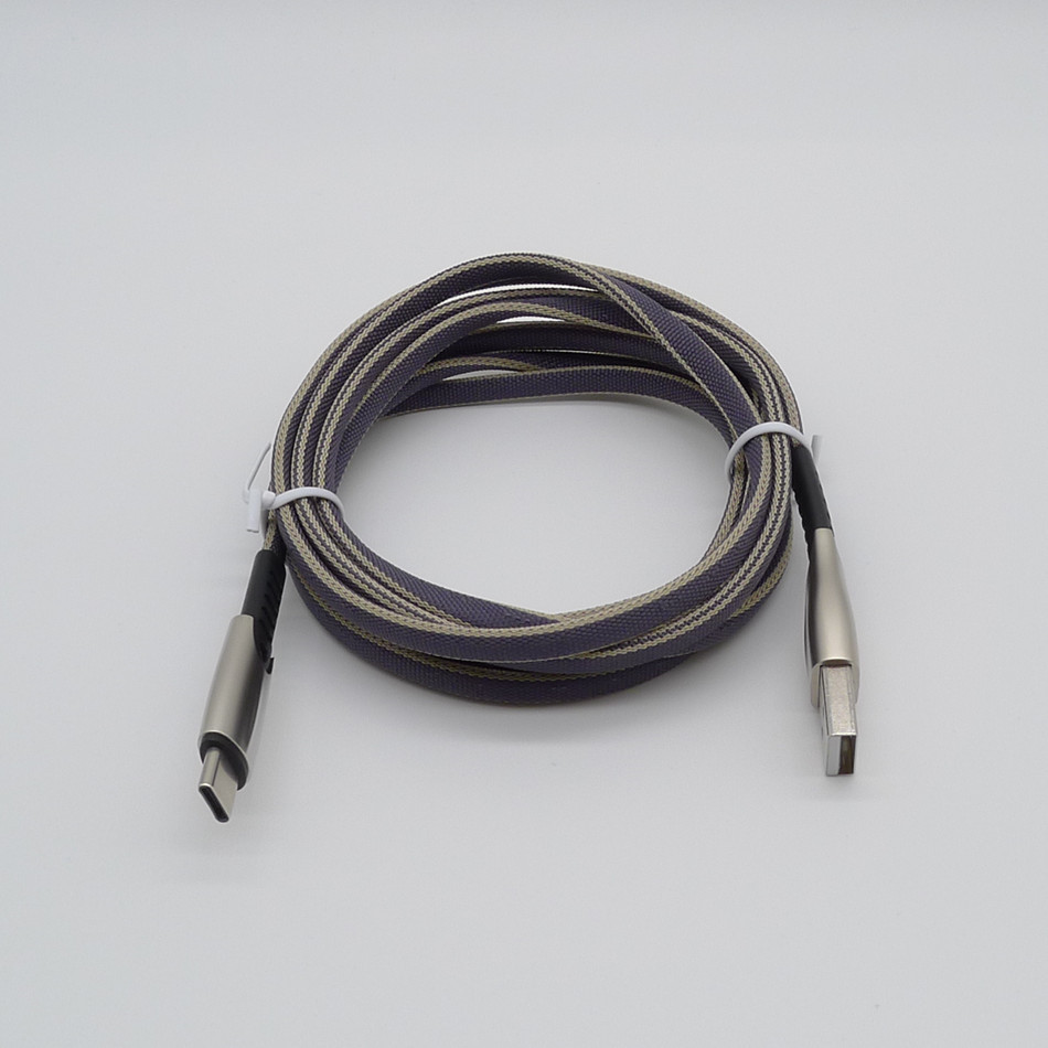 跨境电商 2米type-c数据线 扁平布纹锌合金数据线 type-c面条线