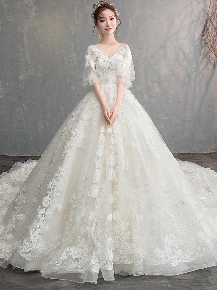 主婚纱2025新款新娘森系超仙简约孕妇高腰遮孕肚小个子拖尾梦幻女