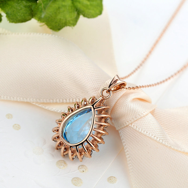 18k玫瑰金吊坠 水滴吊坠 托帕石 k金首饰 托帕石吊坠