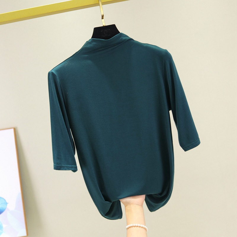 Spring and Summer New Thin Mock-Neck Mid-Length Sleeve Top Modal plus Size Half Sleeve T-shirt All-Matching Slim Fit Bottoming Shirt