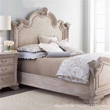 欧式实木橡木箱体床复古做旧雕花1.8双人床卧室储物婚床定制家具
