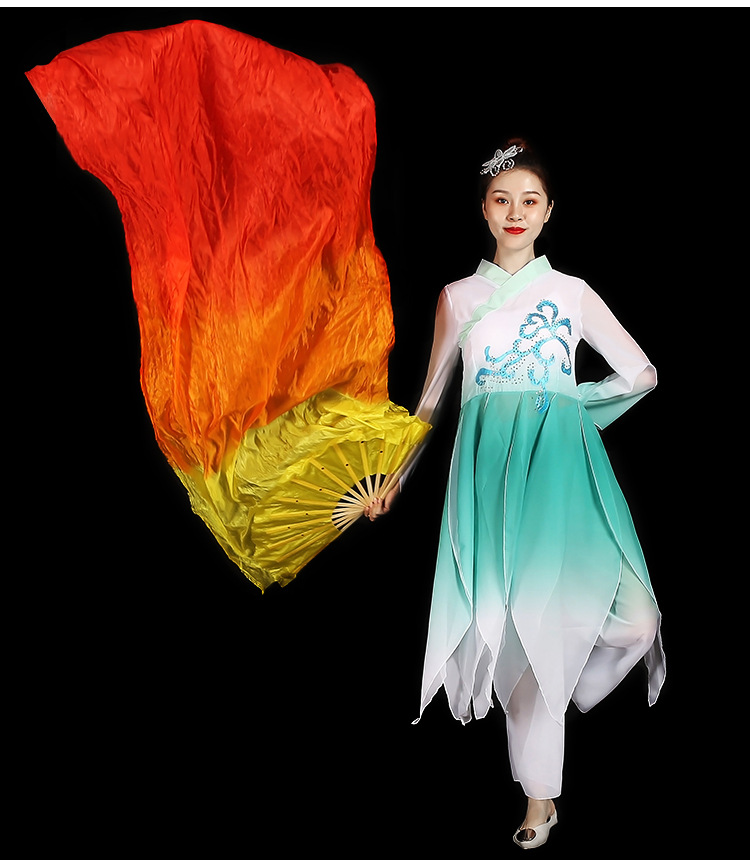 长绸扇舞蹈扇子跳舞扭秧歌广场舞双面渐变色成人演出表演加长扇子
