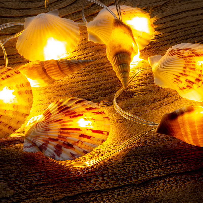 海洋风格天然贝壳海螺装饰diy手工制作亮灯贝壳灯串海洋生物标本
