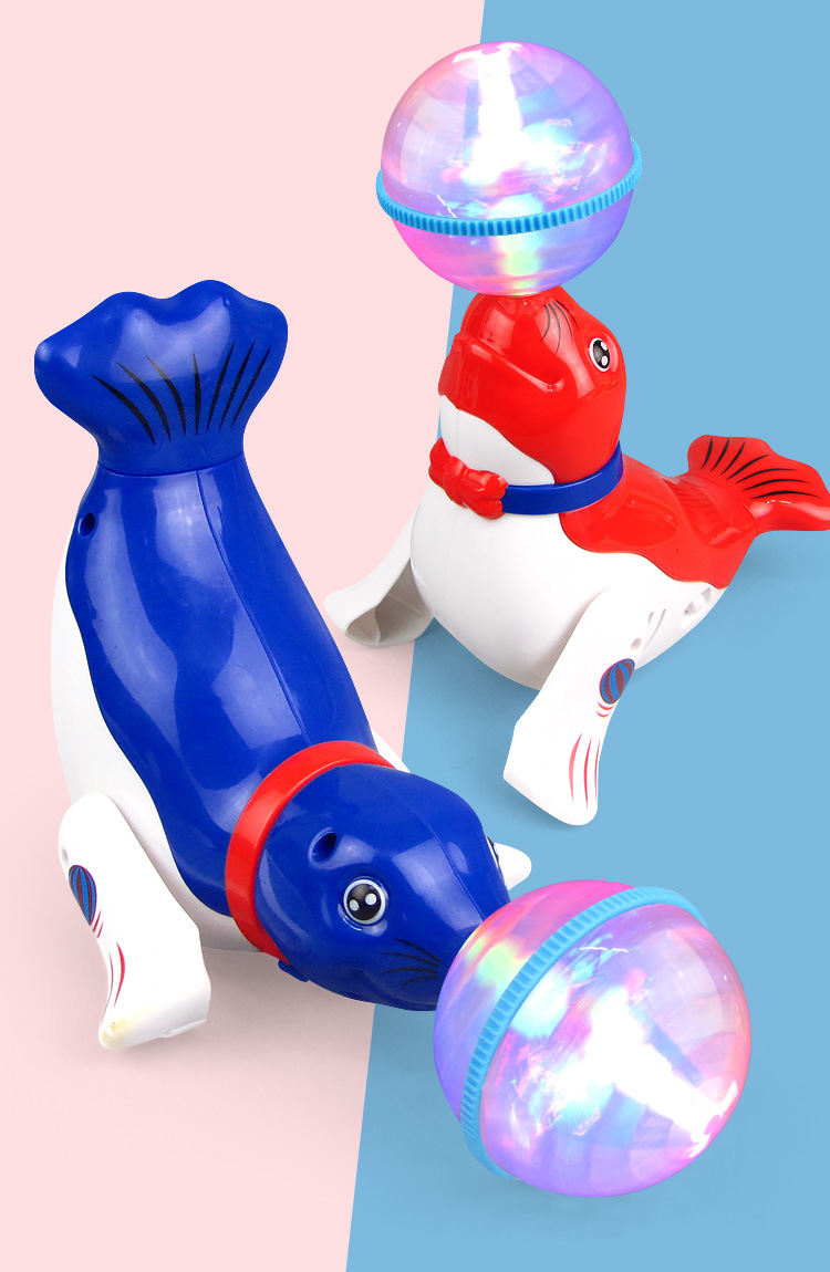 夜市热卖款儿童电动梦幻光球海狮益智玩具行走灯光旋转音乐小海狮