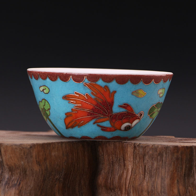 明成化年制掐丝珐琅彩金鱼纹鸡缸杯仿古手绘功夫茶杯茶具品茗杯