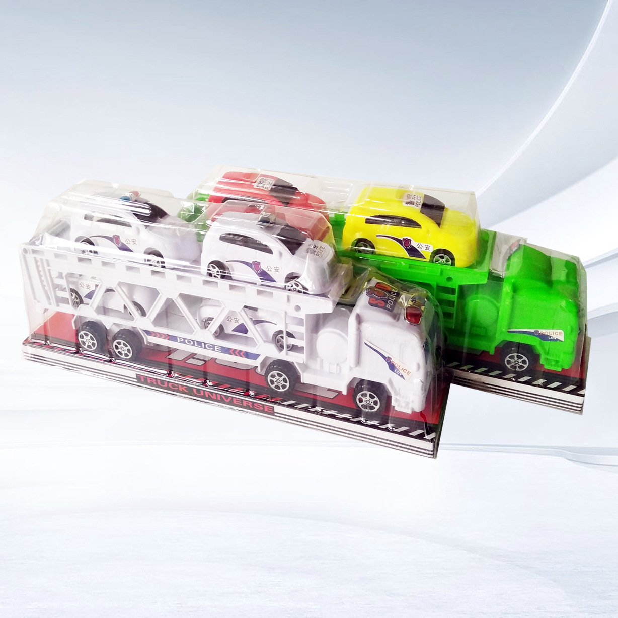 厂家直销 大号双层拖车带小警车玩具 货柜车模型 五元地摊百货
