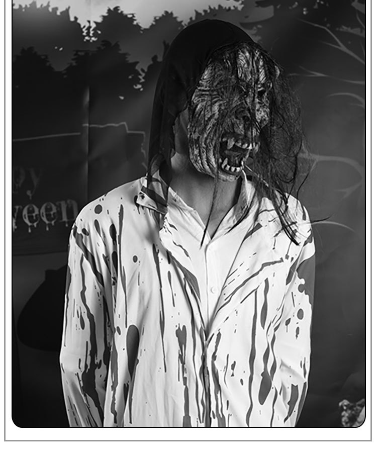 万圣节乳胶僵尸面具鬼屋装扮舞会密室逃脱恐怖长发鬼头套外贸批发