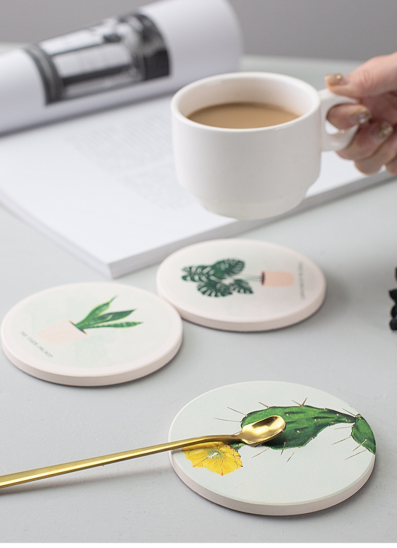 定图案创意茶杯垫硅藻土植物杯垫吸水快速吸湿隔热耐磨餐垫直销