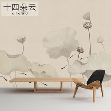 复古中式水墨荷花定制壁画书房禅意壁布电视背景墙无纺布壁纸墙纸