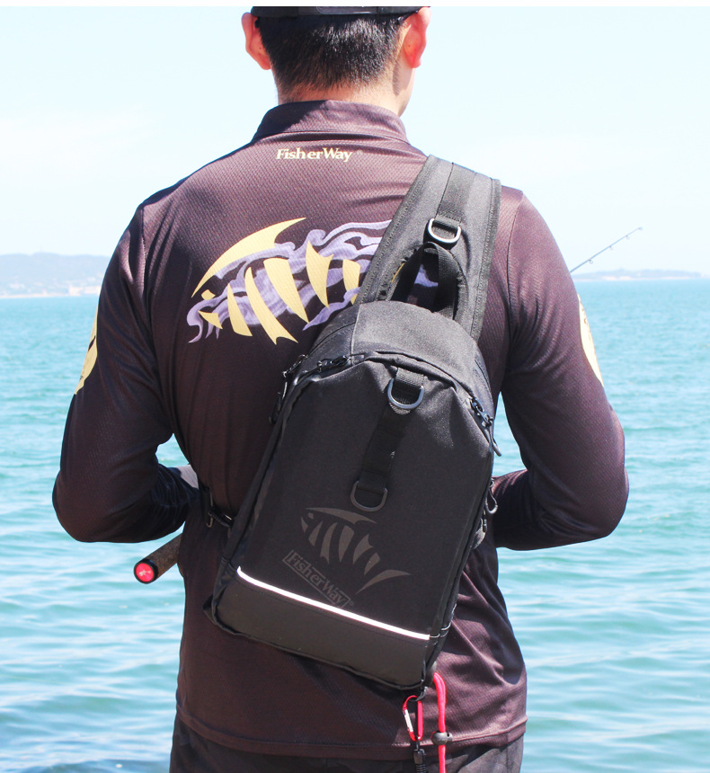 钓影路亚包多功能胸背包户外防水钓鱼包单肩斜挎腰包渔具插背竿包