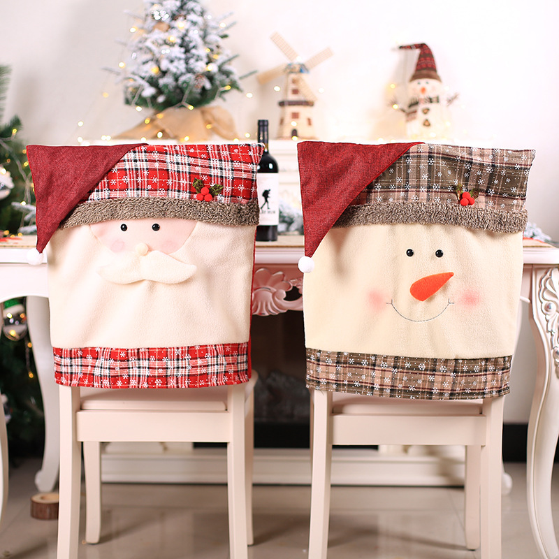 Christmas Decorations Santa Claus Chair Cover Snowflake Checked Cloth Chair Cover Christmas Holiday Party Decoration Props