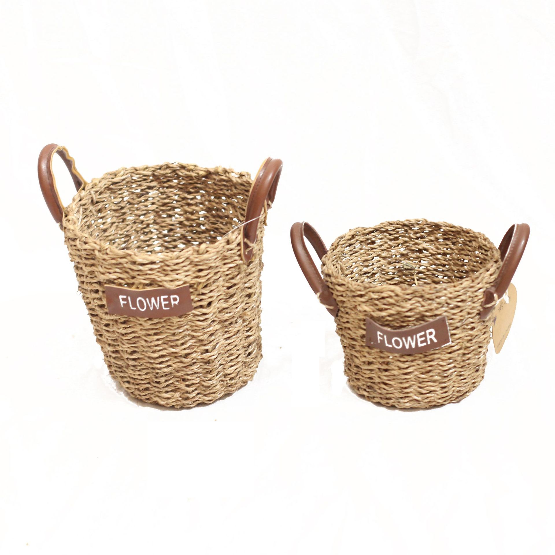 美式田园天然麻绳草编花篮花筒干花花器花瓶小收纳框装饰小篮子
