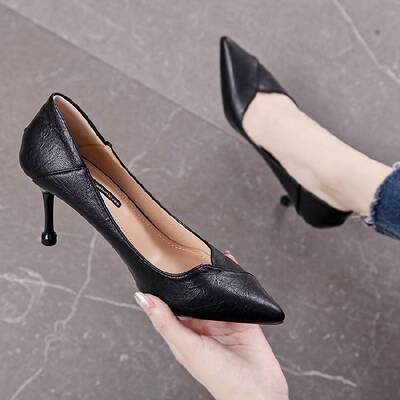 8cm细跟高跟鞋女2019春秋新款百搭仙女风通勤黑色职业工作单鞋ol