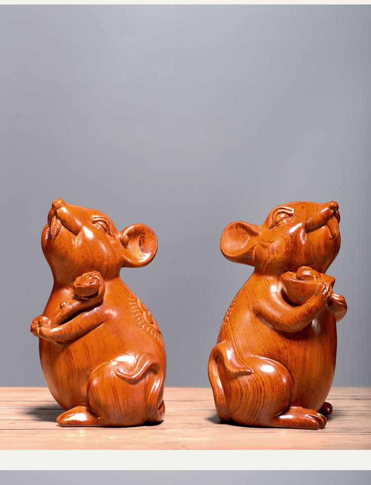 黑檀木雕老鼠摆件动物十二生肖木质鼠家居装饰红木工艺品开业送礼