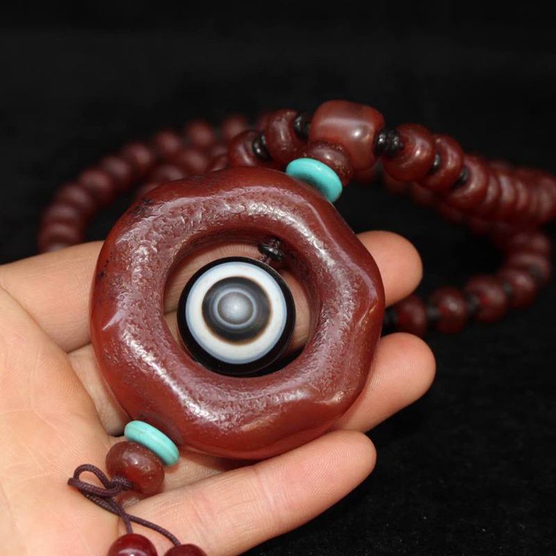 古玩杂项古董收藏仿古做旧玛瑙转运珠项链 挂件首饰品