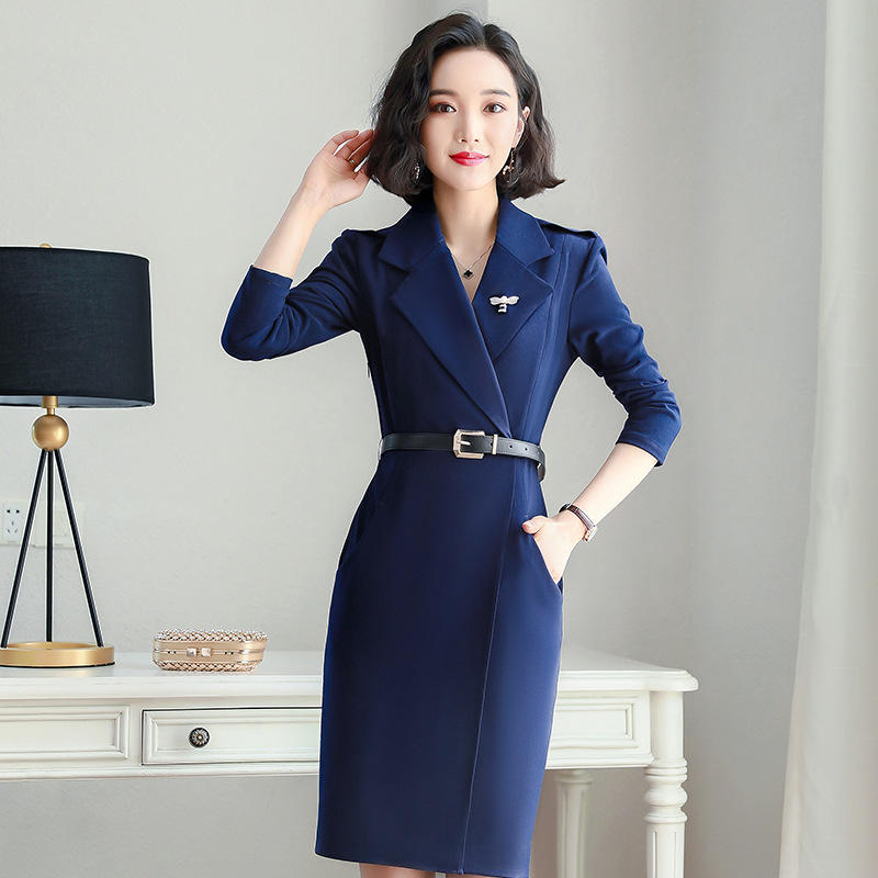 工装定制绣logo职业装连衣裙中长款商务女裙子教师面试服装连体裙