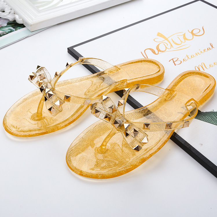 New Rivets Bow Craft Slippers Summer Liu Ding 2022 Women's Outing Beach Slippers Jelly Crystal Shoes