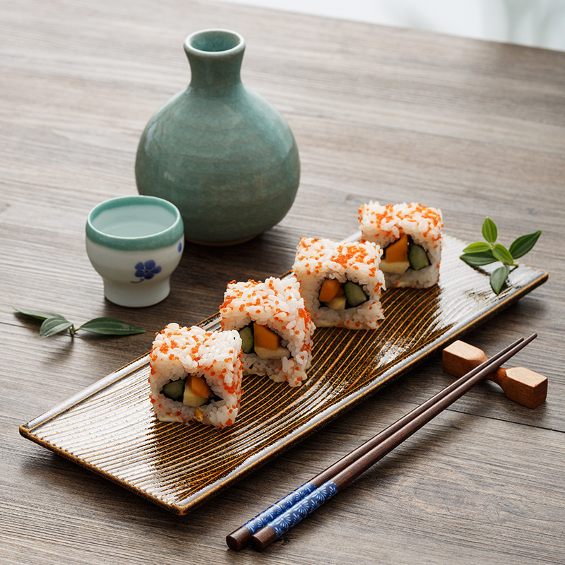 日本进口怀石料理陶瓷长方盘 釉下彩日式寿司盘 餐厅摆盘